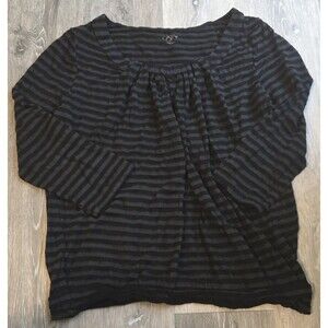 LOFT Women's Striped 3/4 Sleeve Round Neck Top, Casual Blouse Size Small